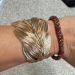 Stella & Dot Gold Leaf and Beaded Bracelet Set
